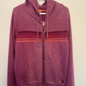AVIATOR NATION 5 Stripe Hoodie Sweatshirt in Plum Large